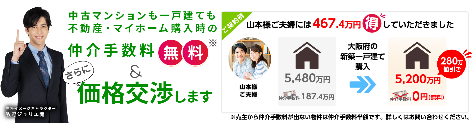 不動産購入時の仲介手数料が最大無料&価格交渉します