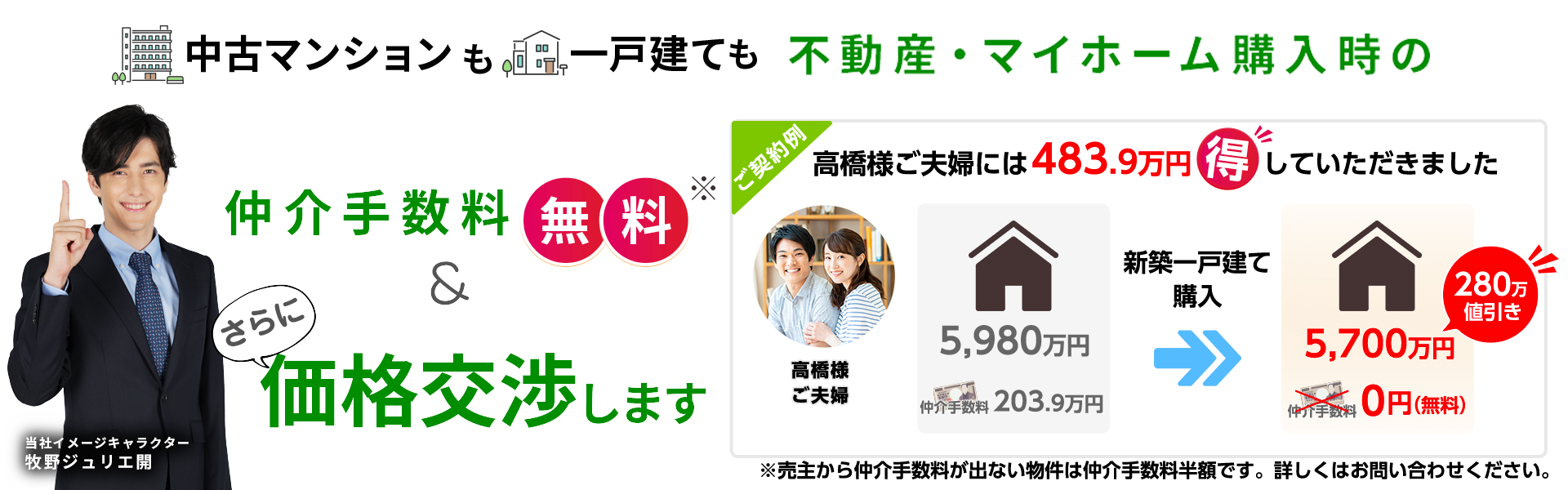 不動産購入時の仲介手数料が最大無料&価格交渉します